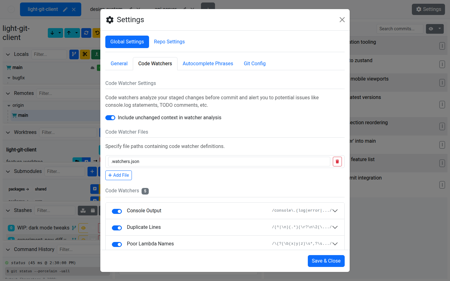 Code Watcher Settings