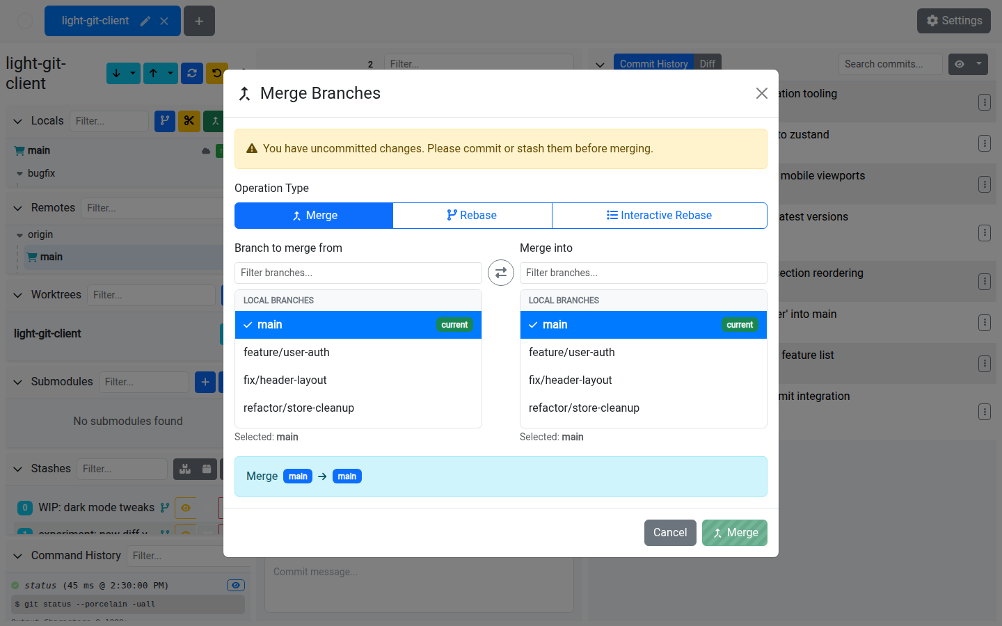Merge Branches Dialog