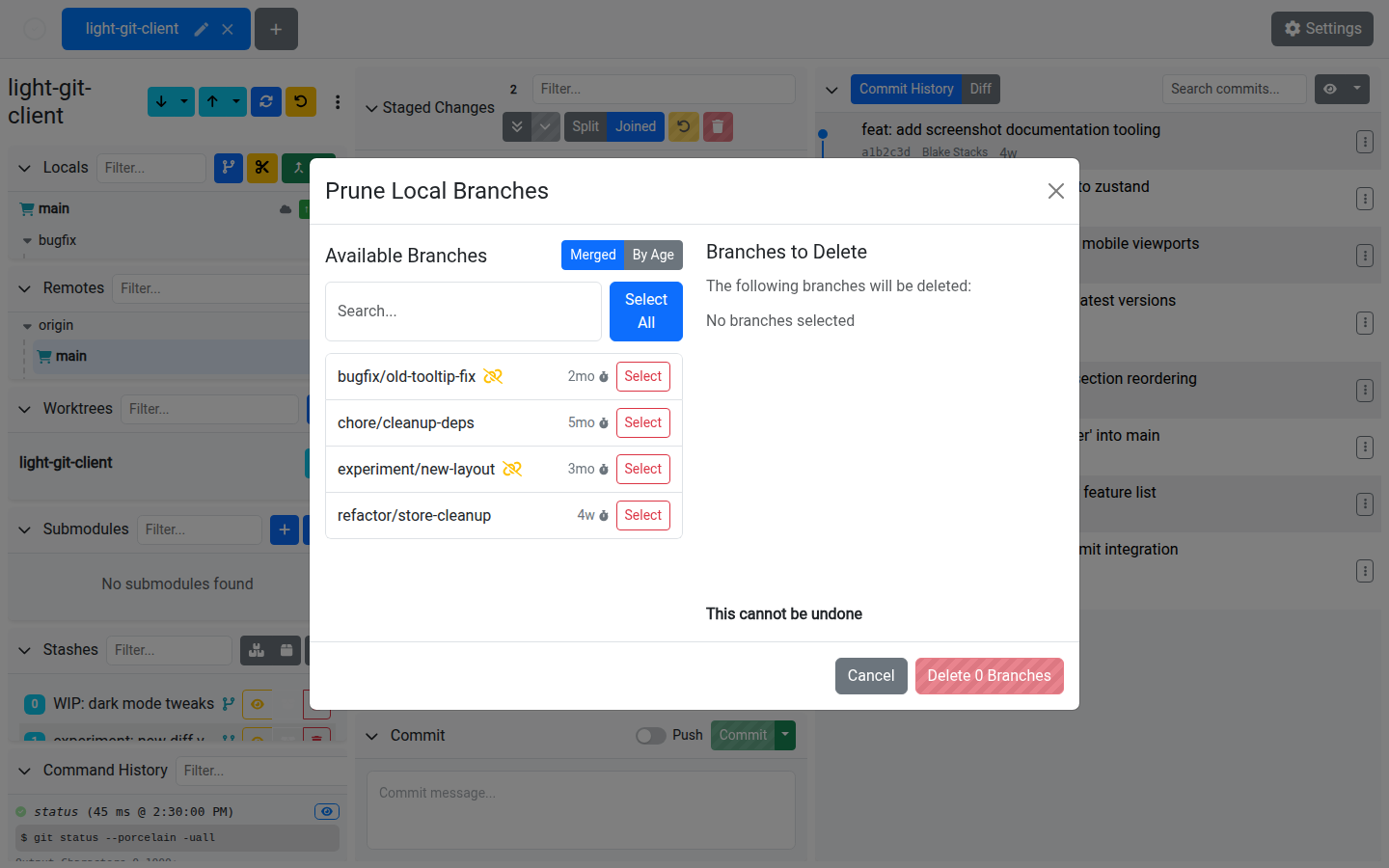 Prune Branches Dialog